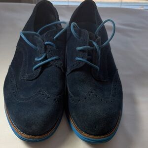 Cole Haan, women’s  Navy Suede Brogues with Blue Accents